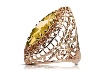 Oryginalny wyrób Vintage 14k z różowego złota Żółty Perydot Pierścionek Styl Vintage vrc090r